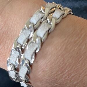Silver with gray leather wrap bracelet